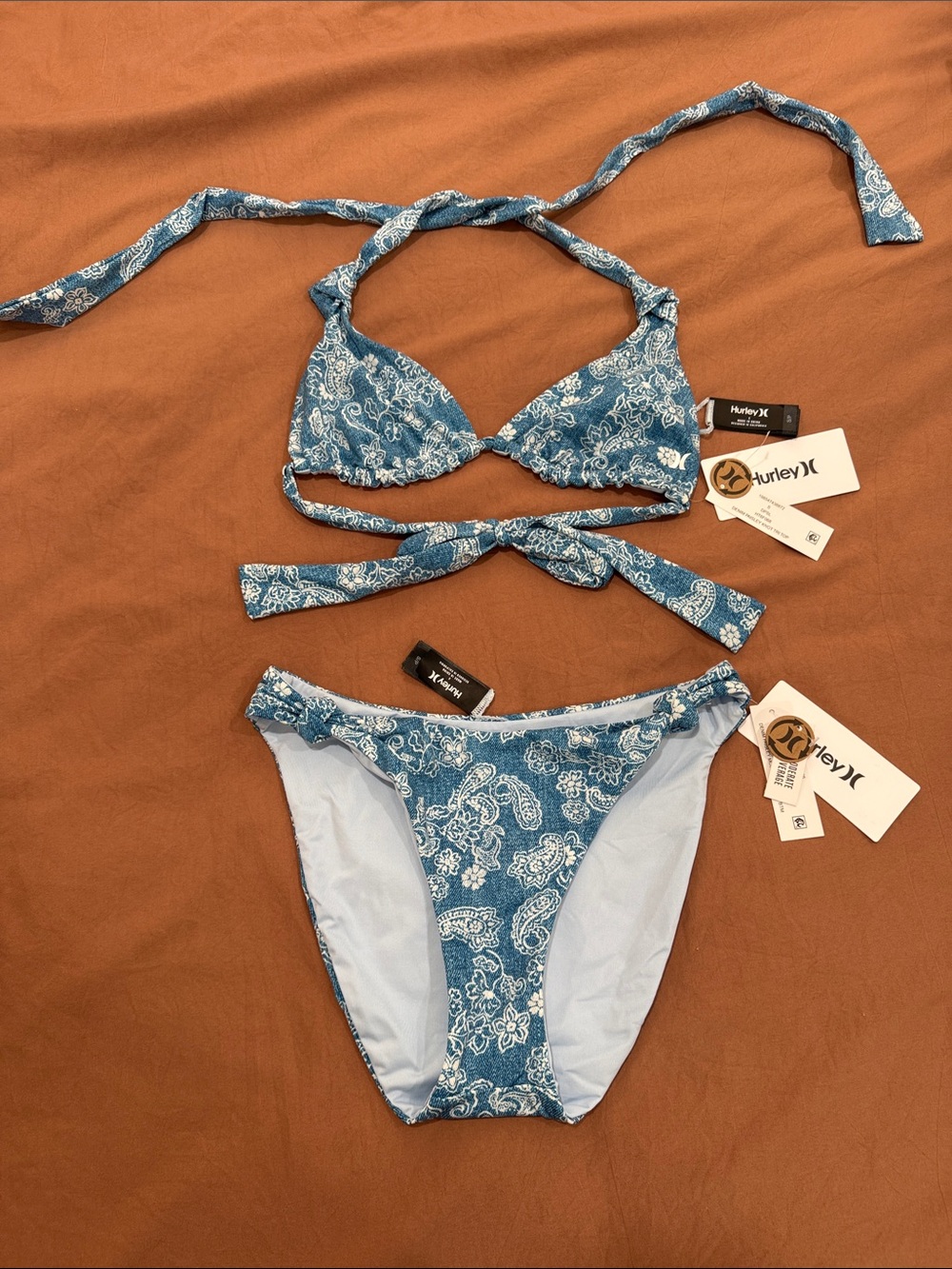 Hurley Blue Paisley String Bikini Set